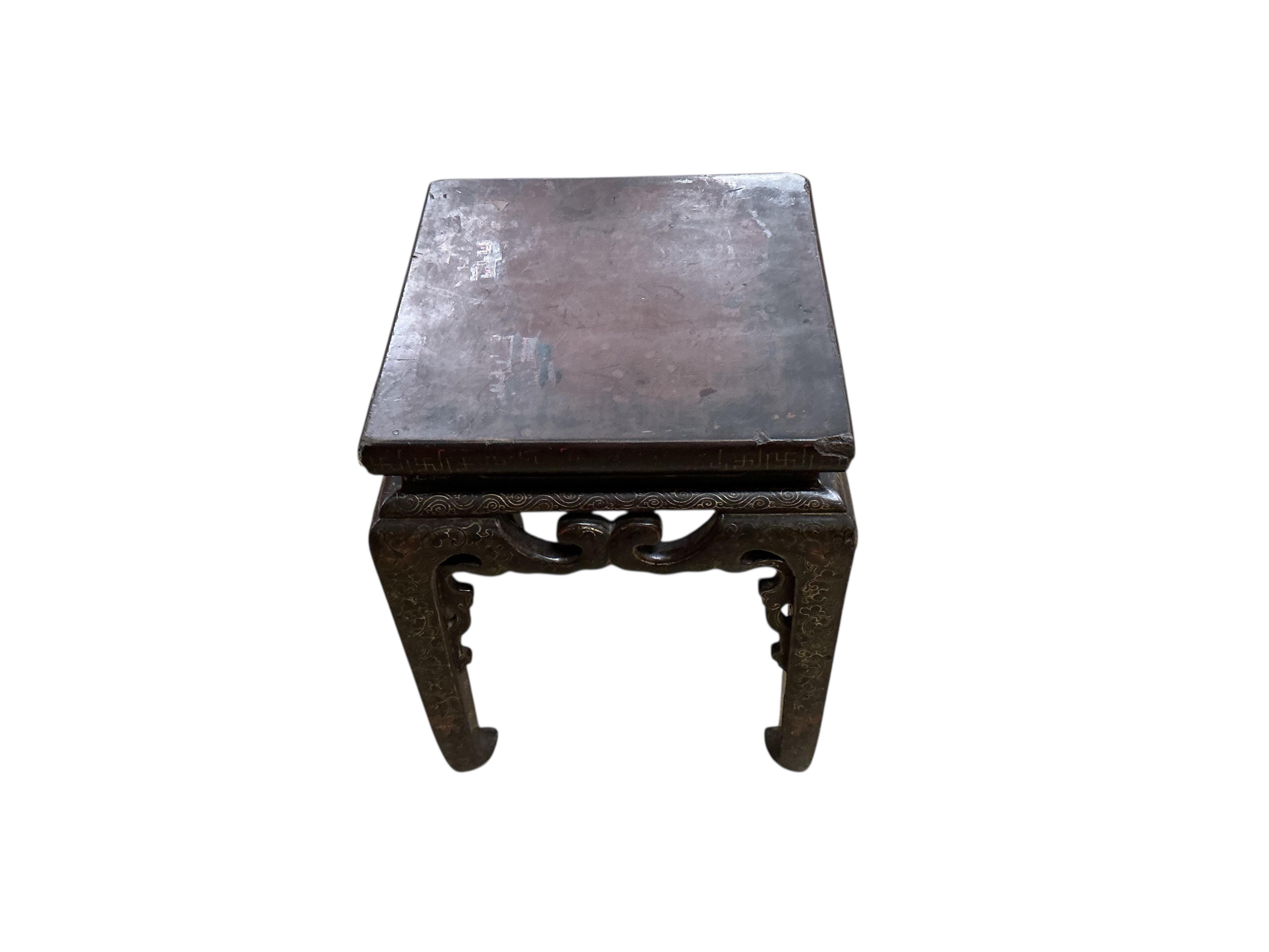 A 19th century Chinese square lacquer vase stand, width 37cm, height 48cm